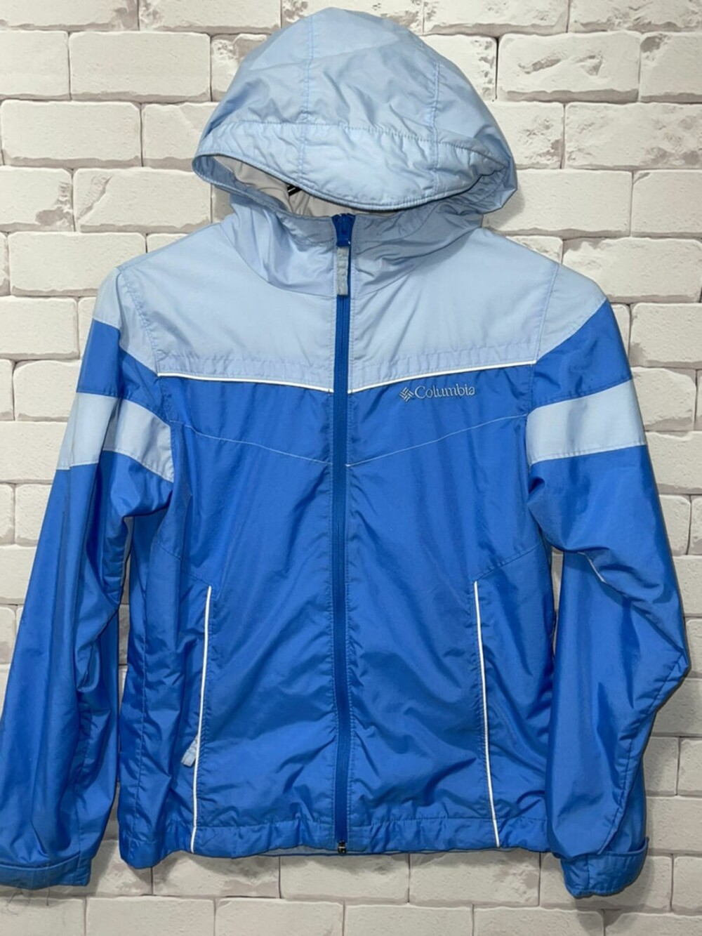 Youth Girls Columbia Blue Windbreaker Light Weight Jacket Lined sz 10/12